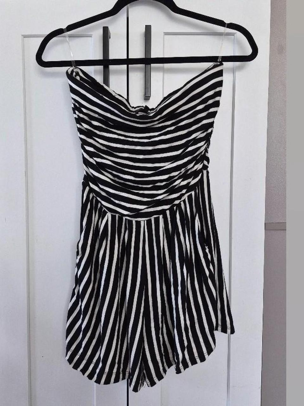 Black and White Striped Women’s Strapless Romper